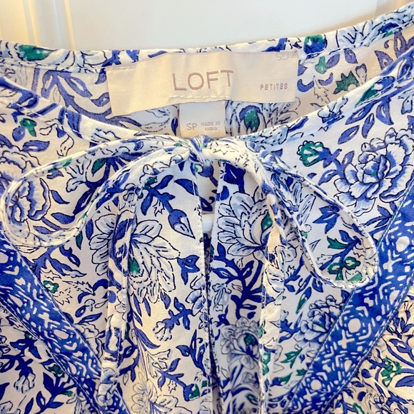 LOFT Ruffle Bib Tie Neck Blouse - Blue - SP - Picture 7 of 10